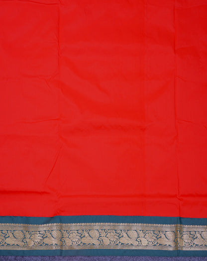 11 Yards Semi Silk Saree Chilly Red with Contrast Bottle Green Traditional Border