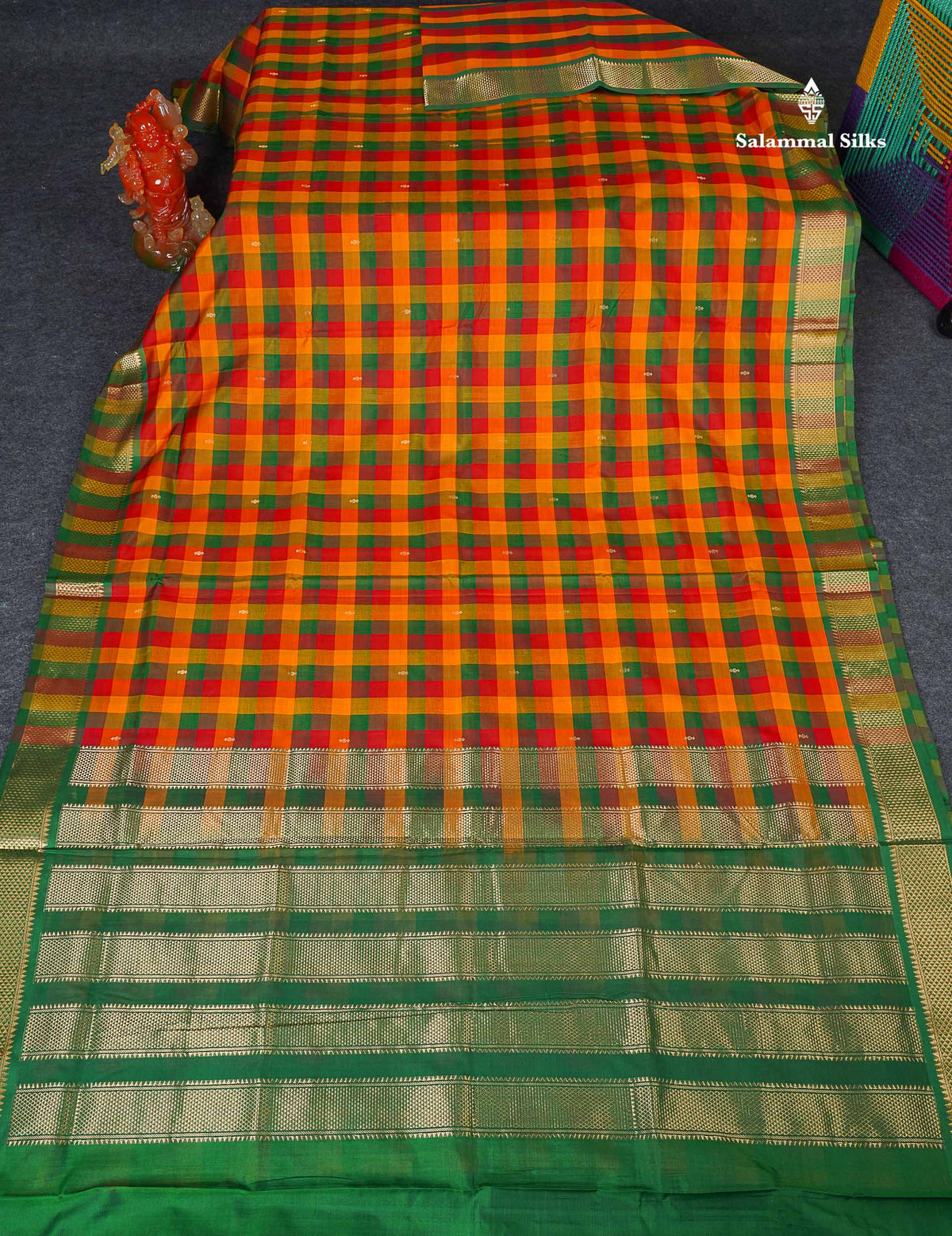 Pure Silk Cotton Saree - Paalum Pazham Checks With Traditional Border | 10 Yards