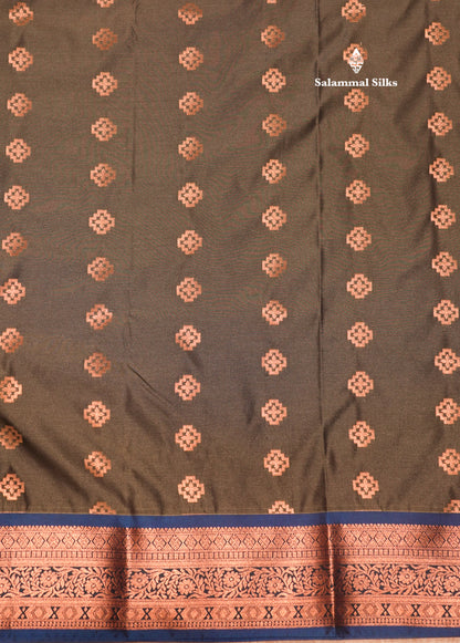 Bottle Green  Colour Semi Silk Saree With Copper Zari Border