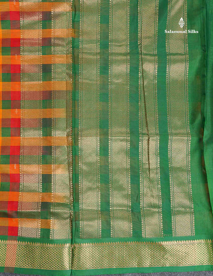 Pure Silk Cotton Saree - Paalum Pazham Checks With Traditional Border | 10 Yards
