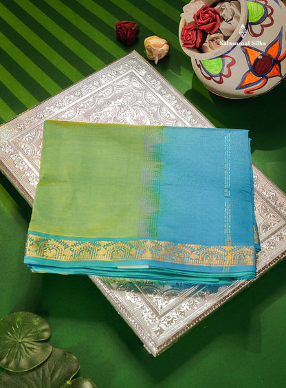 Sapphire Green Semi Silk Cotton Saree With Traditional Small Border