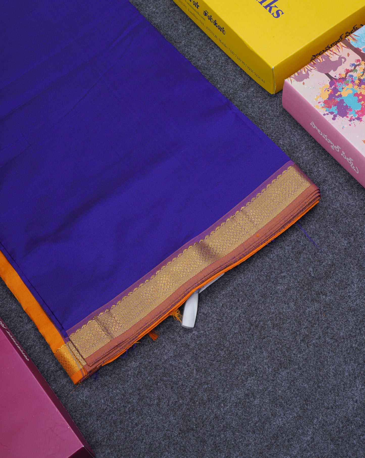 Beautiful Dark Purple Plain Semi Silk Cotton Saree With Contrast Olive Green Blouse