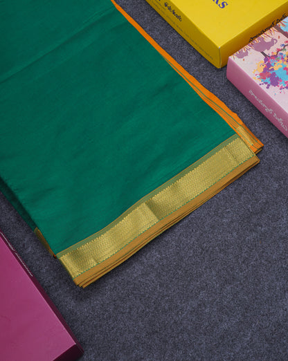Beautiful Dark Purple Plain Semi Silk Cotton Saree With Contrast Olive Green Blouse