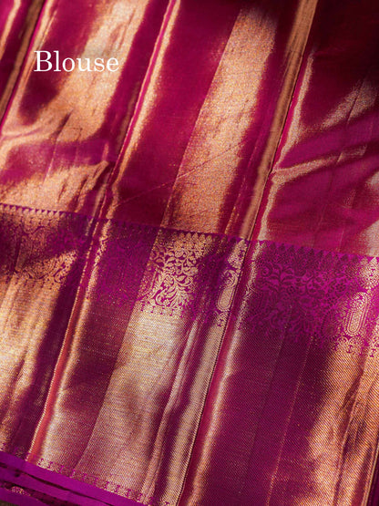 Pink Colour Pure Kanjivaram Silk Saree with Contrast Magenta Pink Border