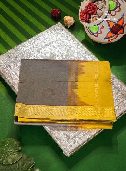 Dual Tone Grey Semi Silk Cotton Saree With Small Border