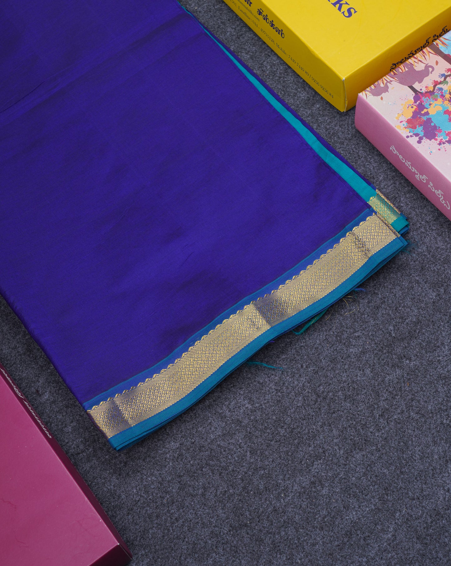 Beautiful Dark Purple Plain Semi Silk Cotton Saree With Contrast Olive Green Blouse