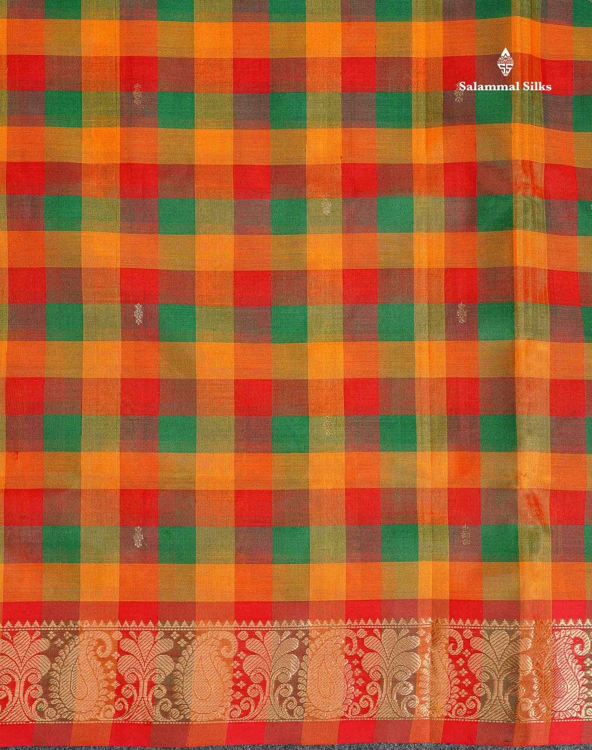 Pure Silk Cotton Saree - Paalum Pazham Checks With Red Border | 10 Yards