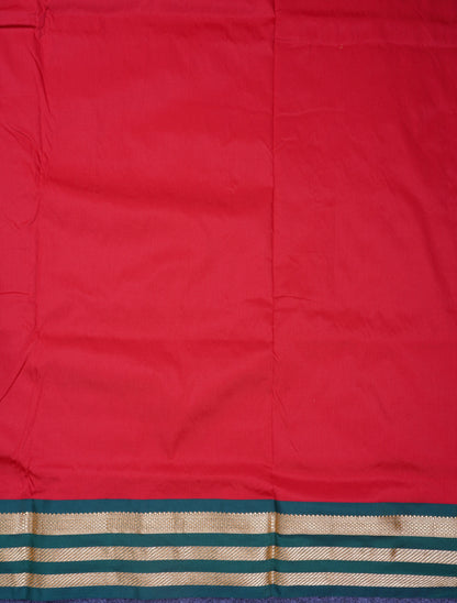 9.5 Yards Semi Silk Saree Maroon with Contrast Bottle Green Traditional Border