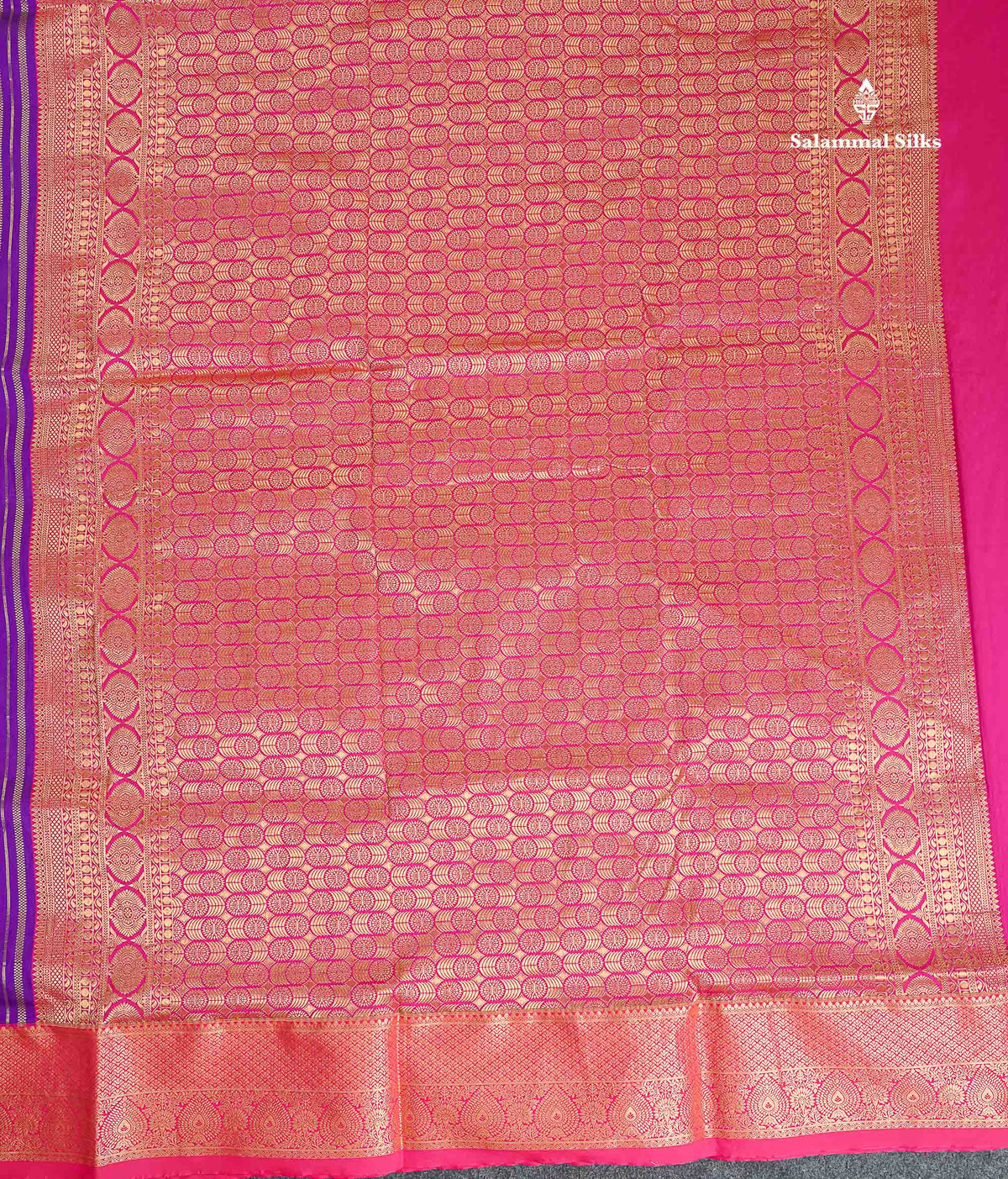 Semi Silk Saree - Parrot Green Colour Body Menakari Work With Contrast Pink Border | 9.5 Yards