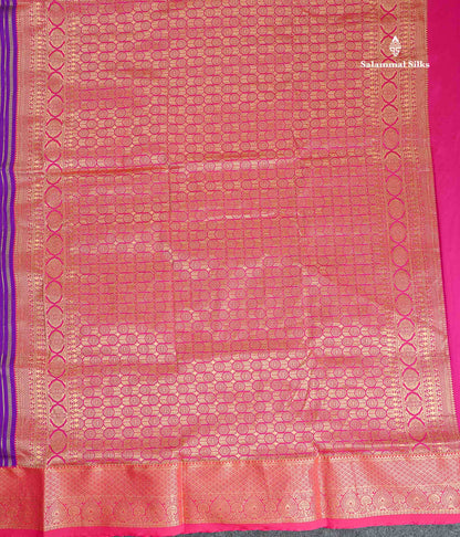 Semi Silk Saree - Parrot Green Colour Body Menakari Work With Contrast Pink Border | 9.5 Yards
