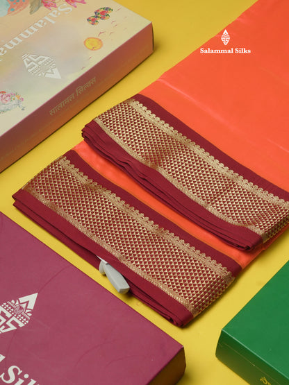 9.5 Yards Semi Silk Saree Light Green with Contrast Maroon Border