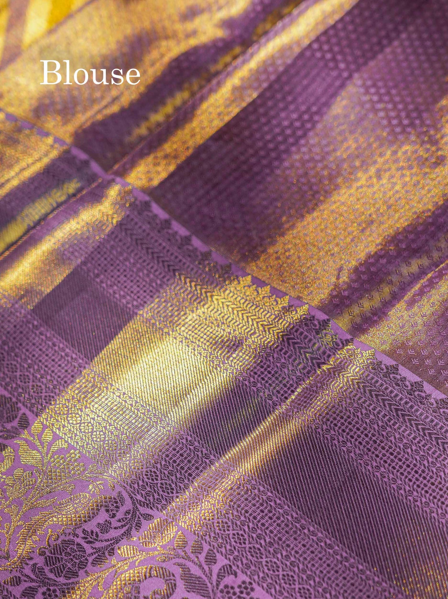 Beautiful Gold Tissue Pure Kanjivaram Silk Saree With Contrast Lavender Traditional Evening Morning Border