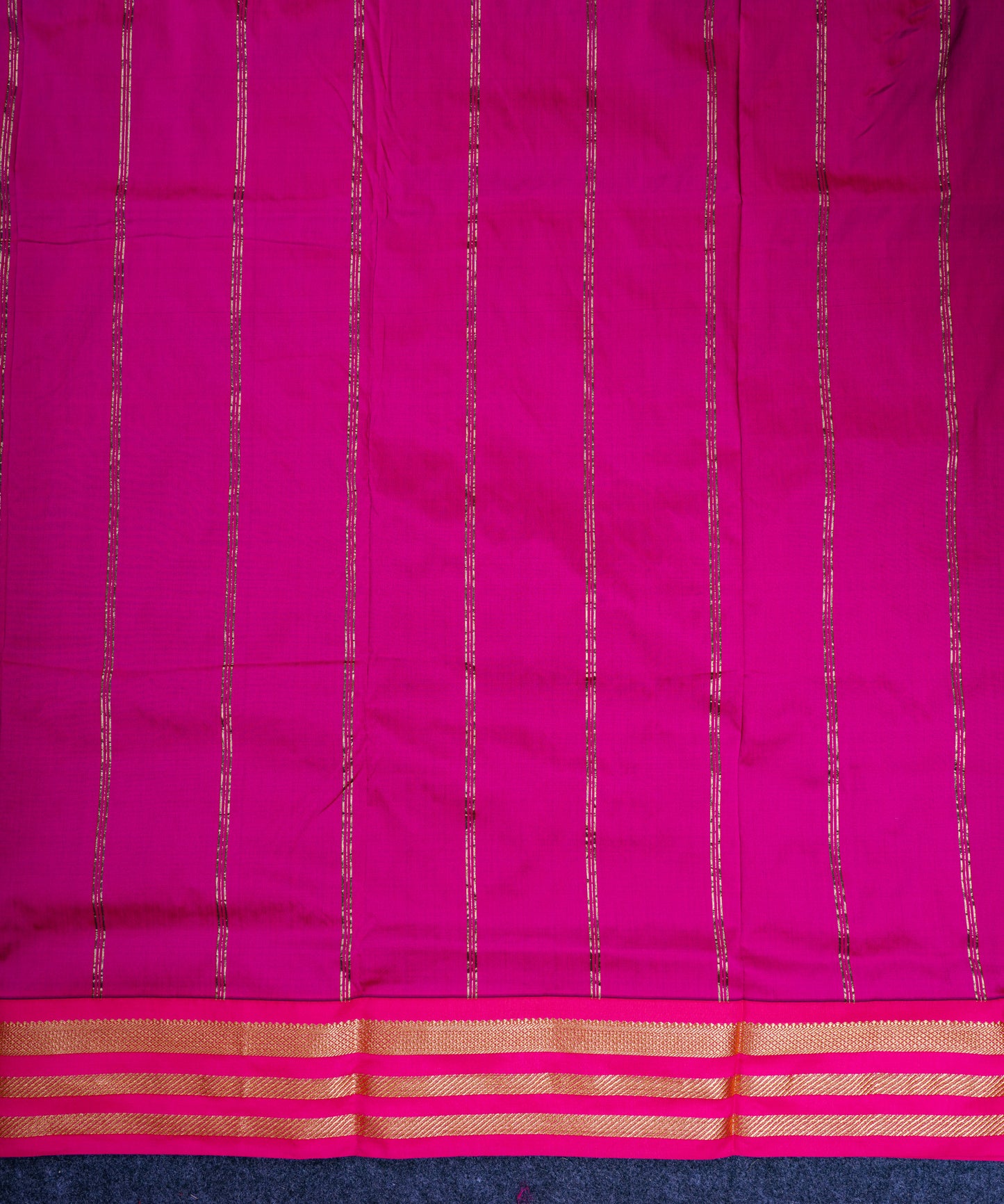 9.5 Yards Semi Silk Saree Violet with Contrast Pink Traditional Border
