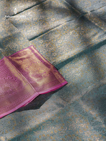 Beautiful Ice Blue Bridal Pure Kanjivaram Silk Saree With Contrast Baby Pink Traditional Evening Morning Border