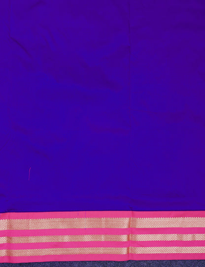 9.5 Yards Semi Silk Saree Violet with Contrast Pink Traditional Border