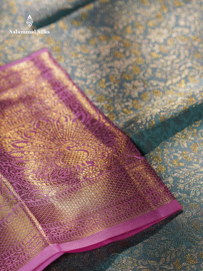 Beautiful Ice Blue Bridal Pure Kanjivaram Silk Saree With Contrast Baby Pink Traditional Evening Morning Border