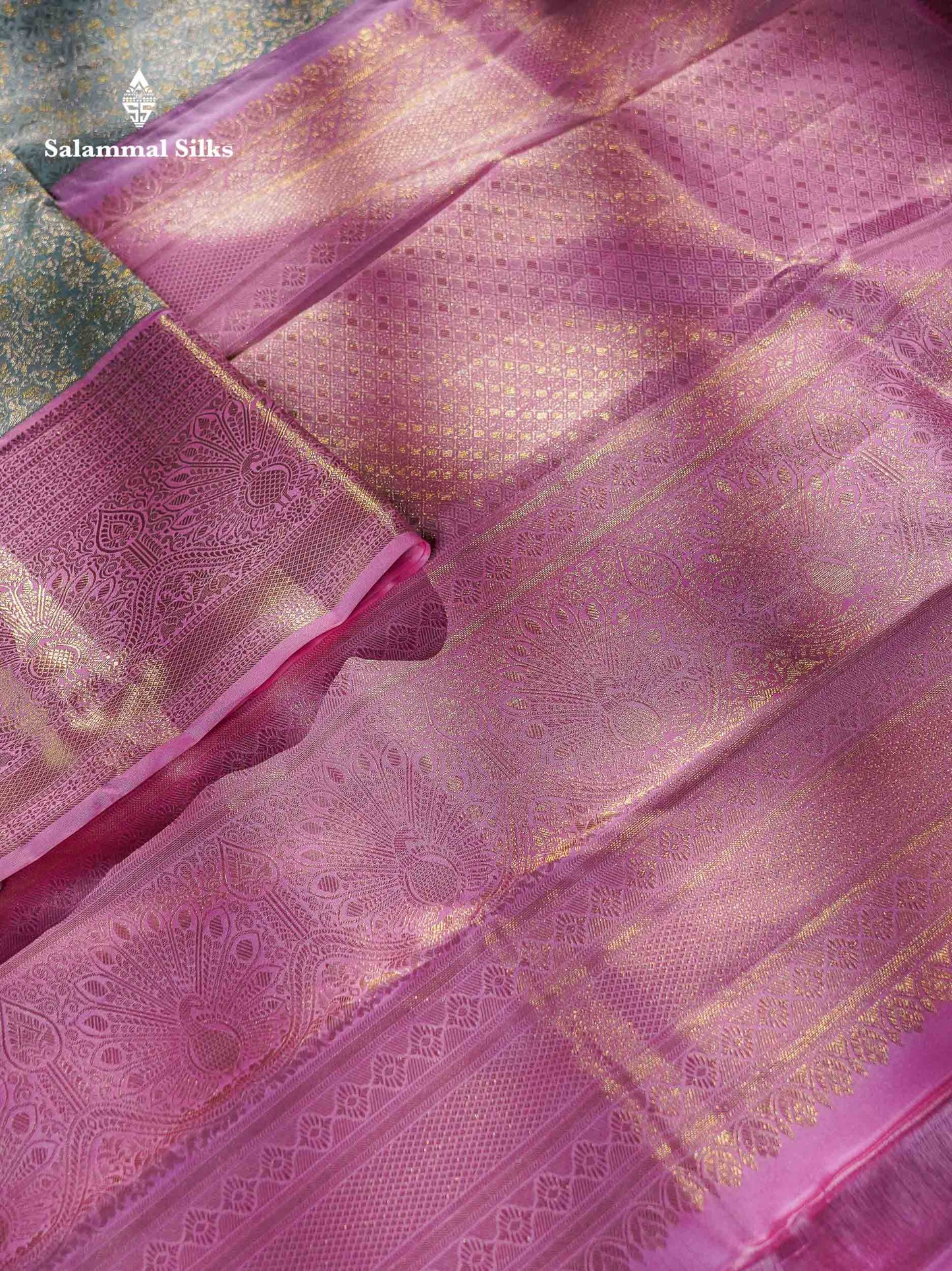 Beautiful Ice Blue Bridal Pure Kanjivaram Silk Saree With Contrast Baby Pink Traditional Evening Morning Border