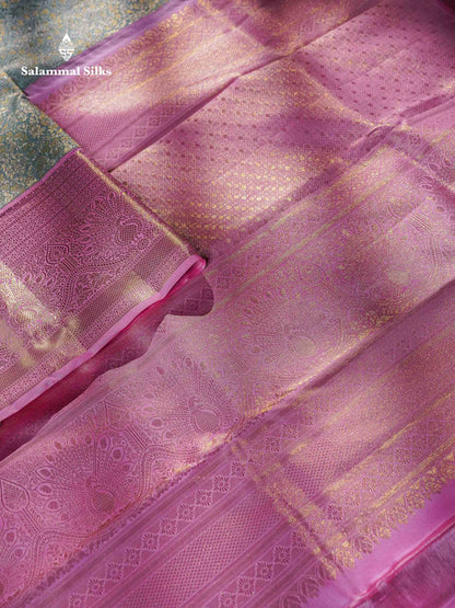 Beautiful Ice Blue Bridal Pure Kanjivaram Silk Saree With Contrast Baby Pink Traditional Evening Morning Border
