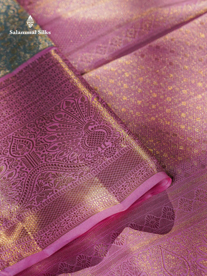Beautiful Ice Blue Bridal Pure Kanjivaram Silk Saree With Contrast Baby Pink Traditional Evening Morning Border