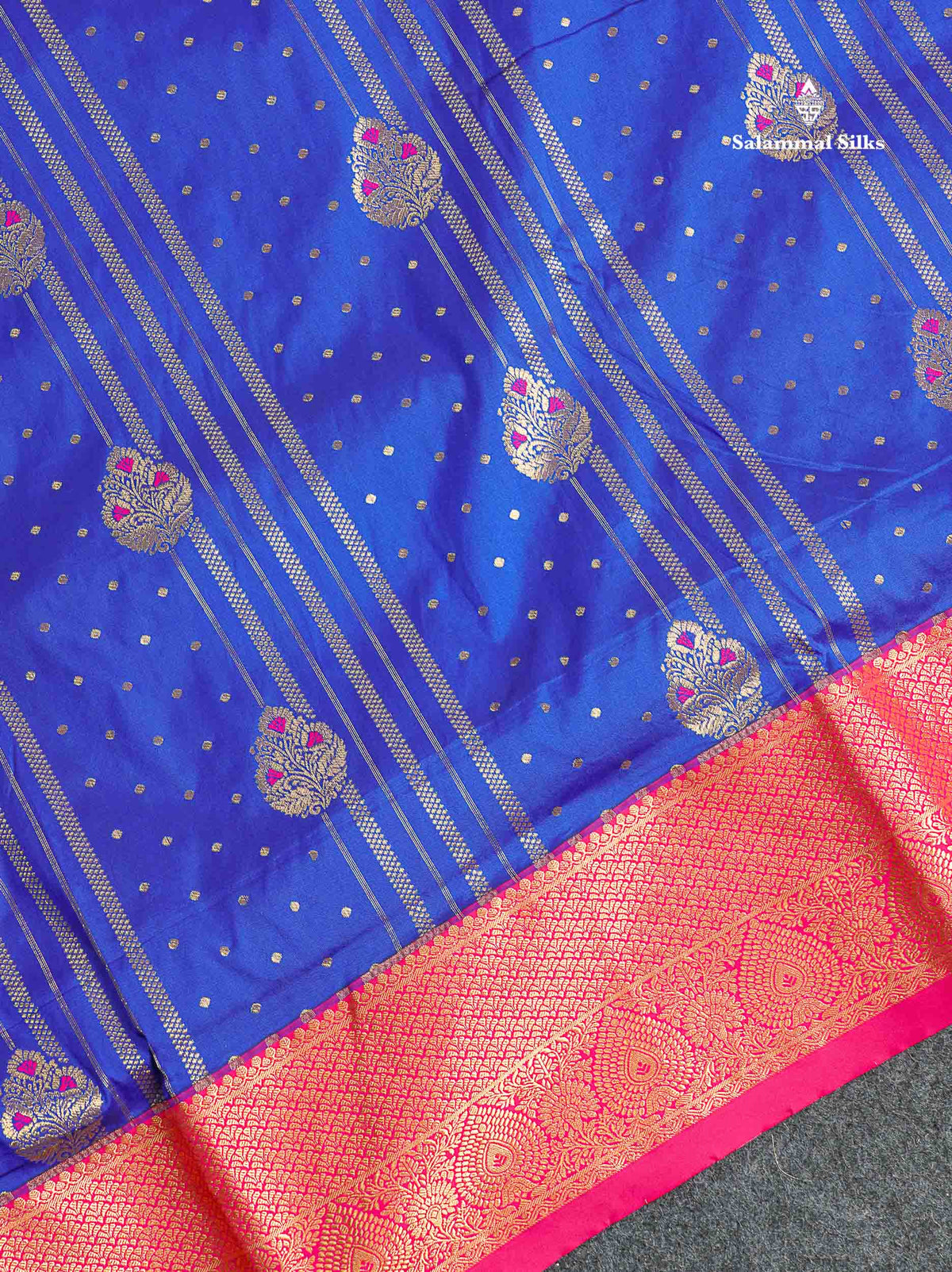 Semi Silk Saree - Parrot Green Colour Body Menakari Work With Contrast Pink Border | 9.5 Yards
