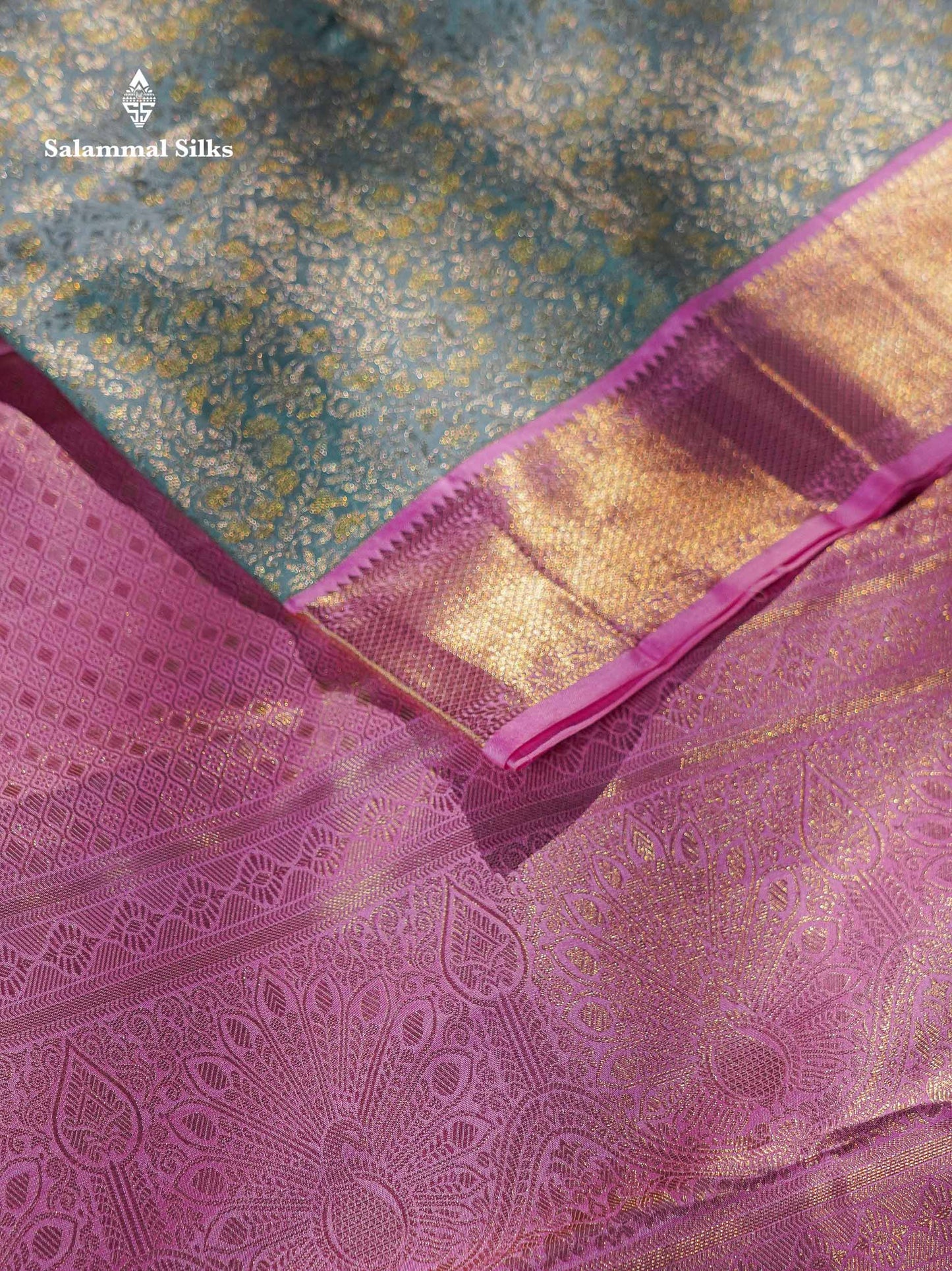 Beautiful Ice Blue Bridal Pure Kanjivaram Silk Saree With Contrast Baby Pink Traditional Evening Morning Border