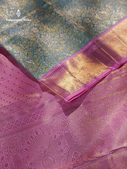 Beautiful Ice Blue Bridal Pure Kanjivaram Silk Saree With Contrast Baby Pink Traditional Evening Morning Border