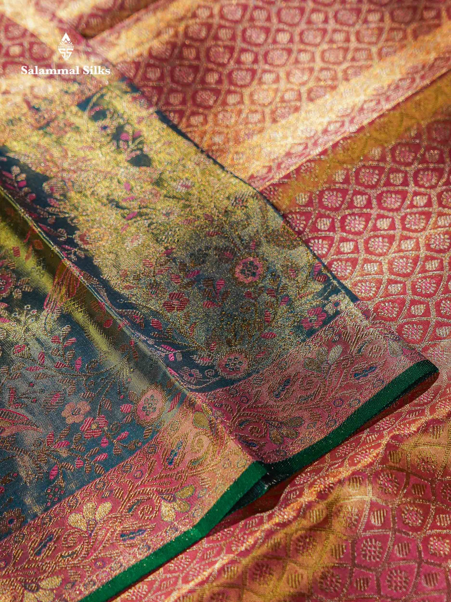 Beautiful Peach Tissue Bridal Pure Kanjivaram Silk Saree With Contrast Light Green Evening Morning Border