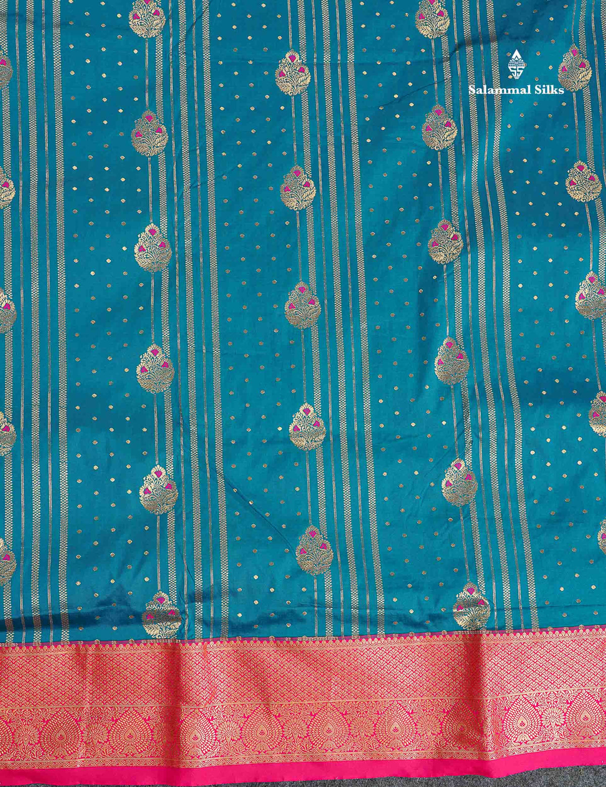 Semi Silk Saree - Parrot Green Colour Body Menakari Work With Contrast Pink Border | 9.5 Yards
