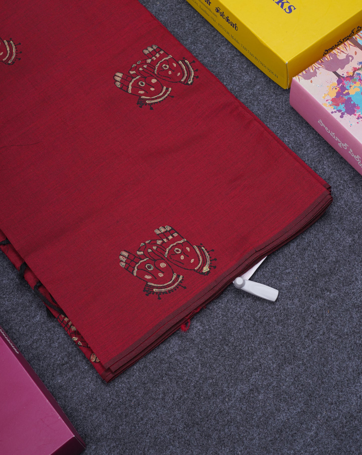 Maroon South Cotton Printed Saree With Contrast Grey White Blouse