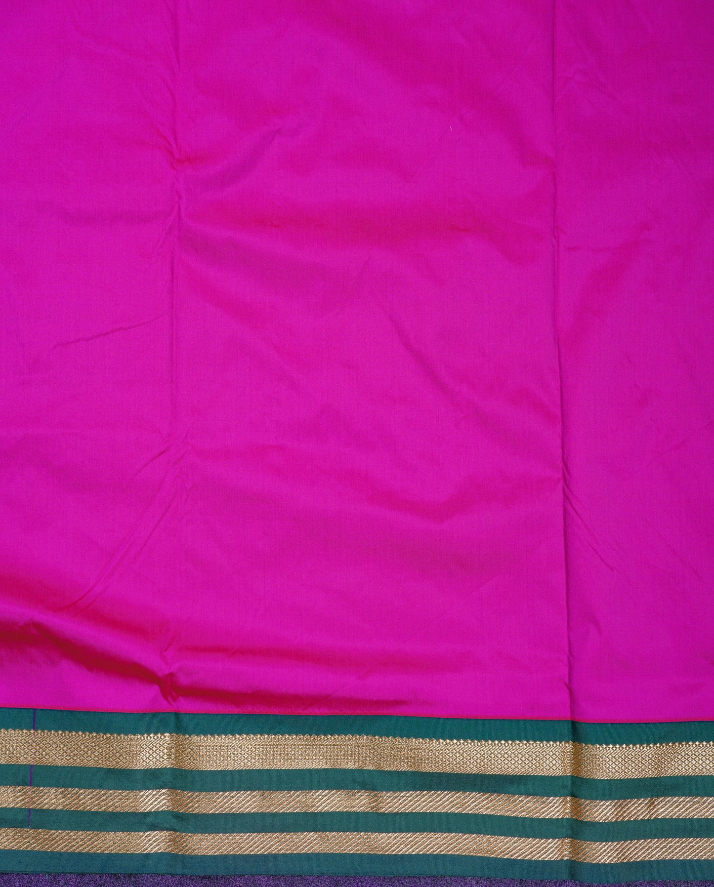 9.5 Yards Semi Silk Saree Magenta Pink with Contrast Bottle Green Traditional Border