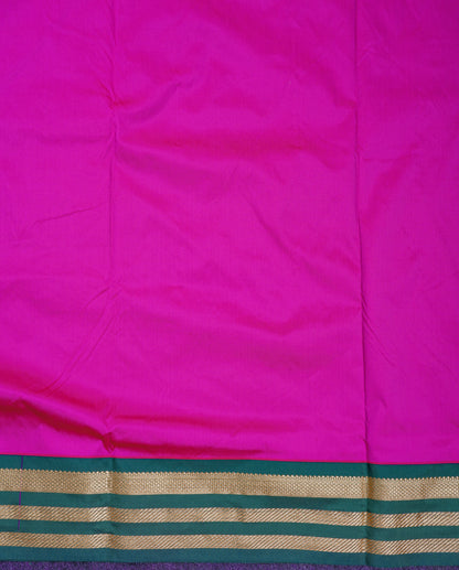 9.5 Yards Semi Silk Saree Magenta Pink with Contrast Bottle Green Traditional Border