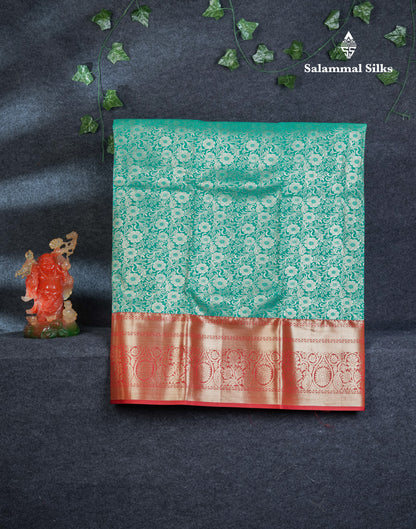 Semi Silk Pattu Pavadai (Sapphire Green) With Contrast Reddish Maroon Blouse 45"