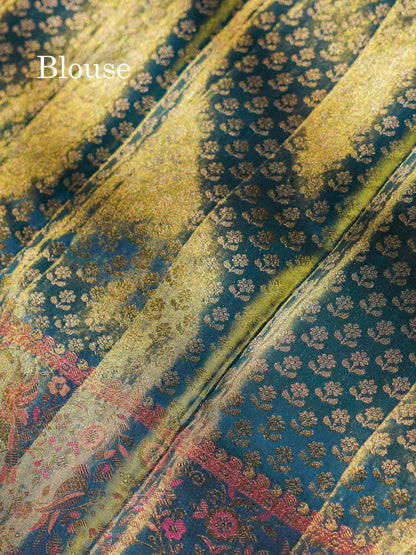Beautiful Peach Tissue Bridal Pure Kanjivaram Silk Saree With Contrast Light Green Evening Morning Border