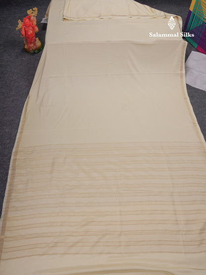 Beautiful Half White Plain Semi Mysore Silk Saree With Small Traditional Zari Border