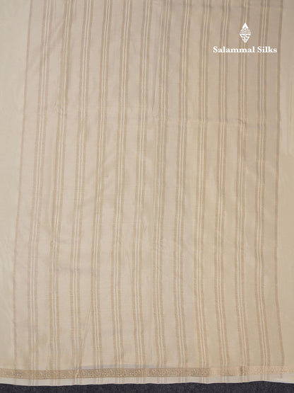 Beautiful Half White Plain Semi Mysore Silk Saree With Small Traditional Zari Border
