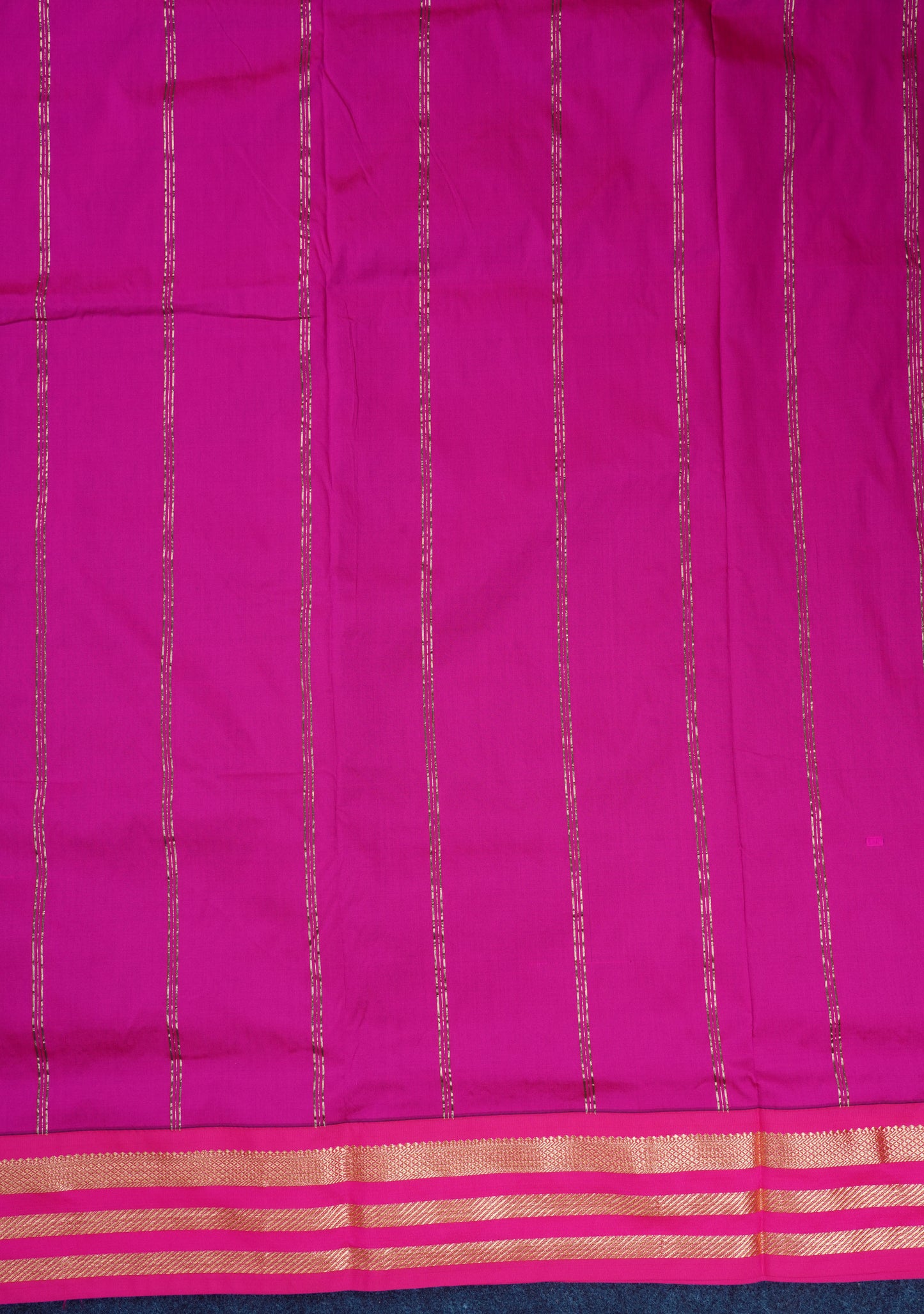 9.5 Yards Semi Silk Saree Peacock Blue with Contrast Pink Traditional Border