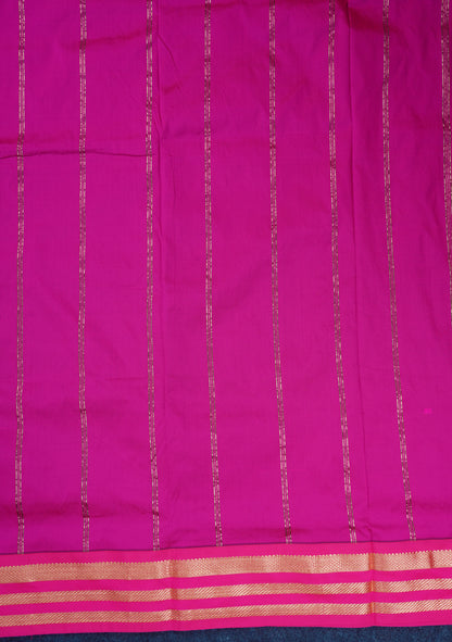 9.5 Yards Semi Silk Saree Peacock Blue with Contrast Pink Traditional Border