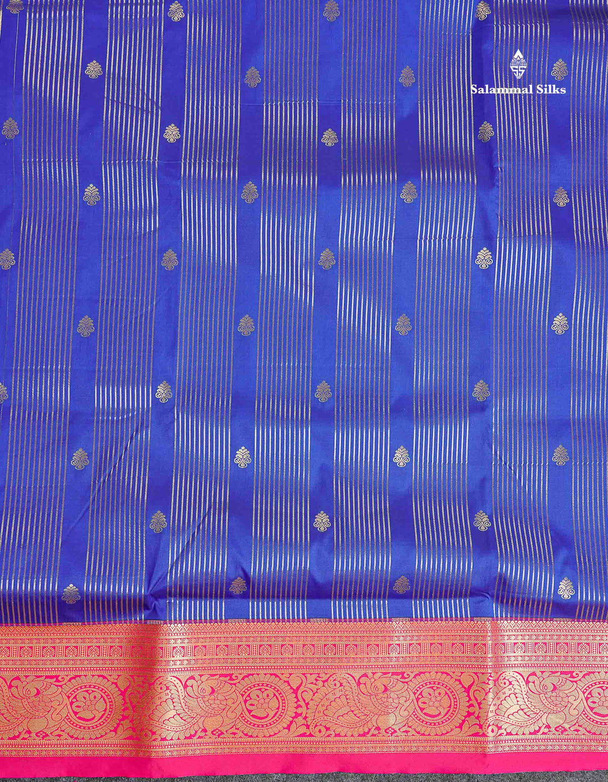 Semi Silk Saree - Royal Blue Colour Body With Contrast Pink Border | 9.5 Yards