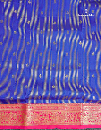 Semi Silk Saree - Royal Blue Colour Body With Contrast Pink Border | 9.5 Yards