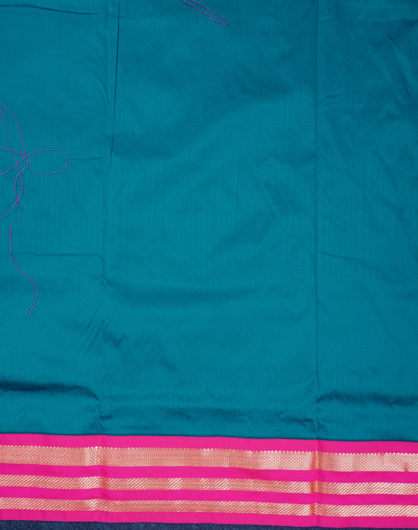9.5 Yards Semi Silk Saree Peacock Blue with Contrast Pink Traditional Border