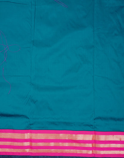 9.5 Yards Semi Silk Saree Peacock Blue with Contrast Pink Traditional Border