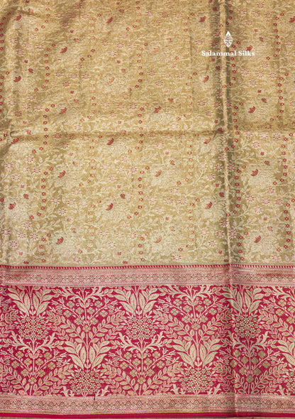 Light Green Bridal Pure Kanjivaram Tissue Silk Saree with Contrast Red Border
