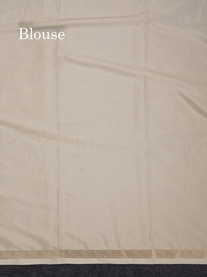 Beautiful Half White Plain Semi Mysore Silk Saree With Small Traditional Zari Border