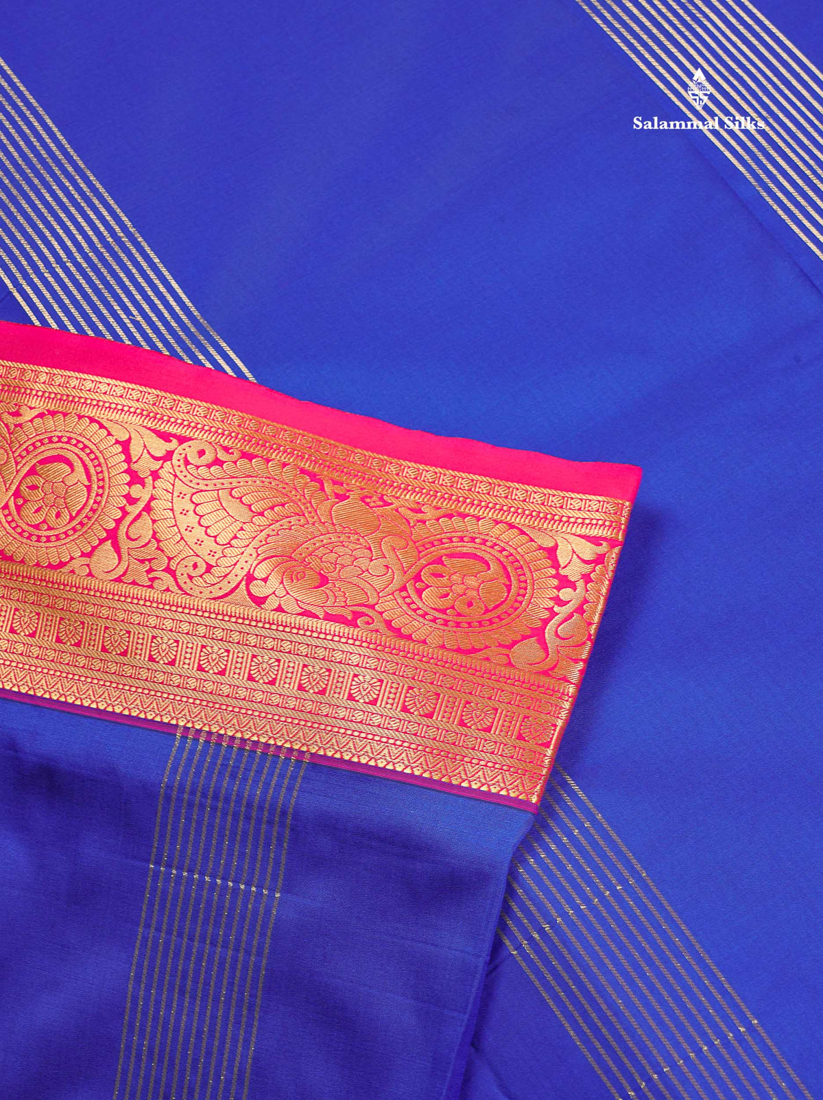 Semi Silk Saree - Royal Blue Colour Body With Contrast Pink Border | 9.5 Yards