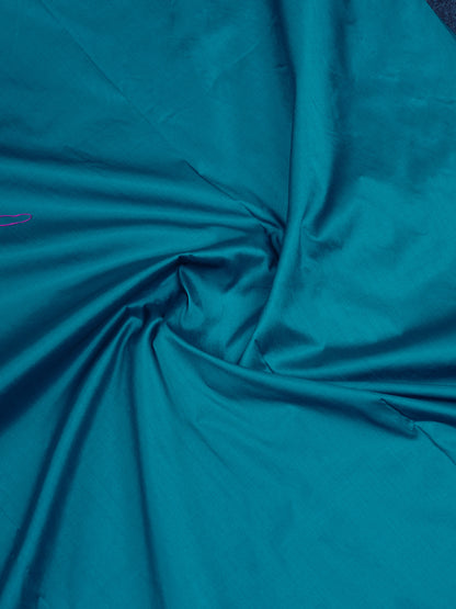 9.5 Yards Semi Silk Saree Peacock Blue with Contrast Pink Traditional Border