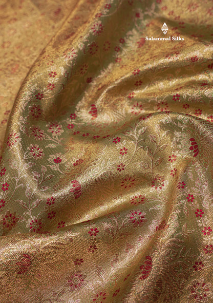 Light Green Bridal Pure Kanjivaram Tissue Silk Saree with Contrast Red Border