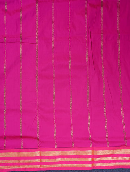 9.5 Yards Semi Silk Saree Green with Contrast Pink Traditional Border