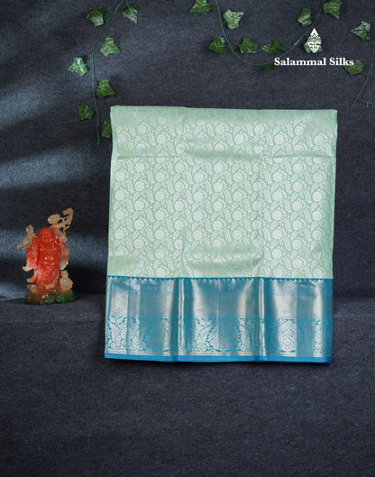 Semi Silk Pattu Pavadai (Light Rexona) With Contrast Ramar Blue Blouse 45"