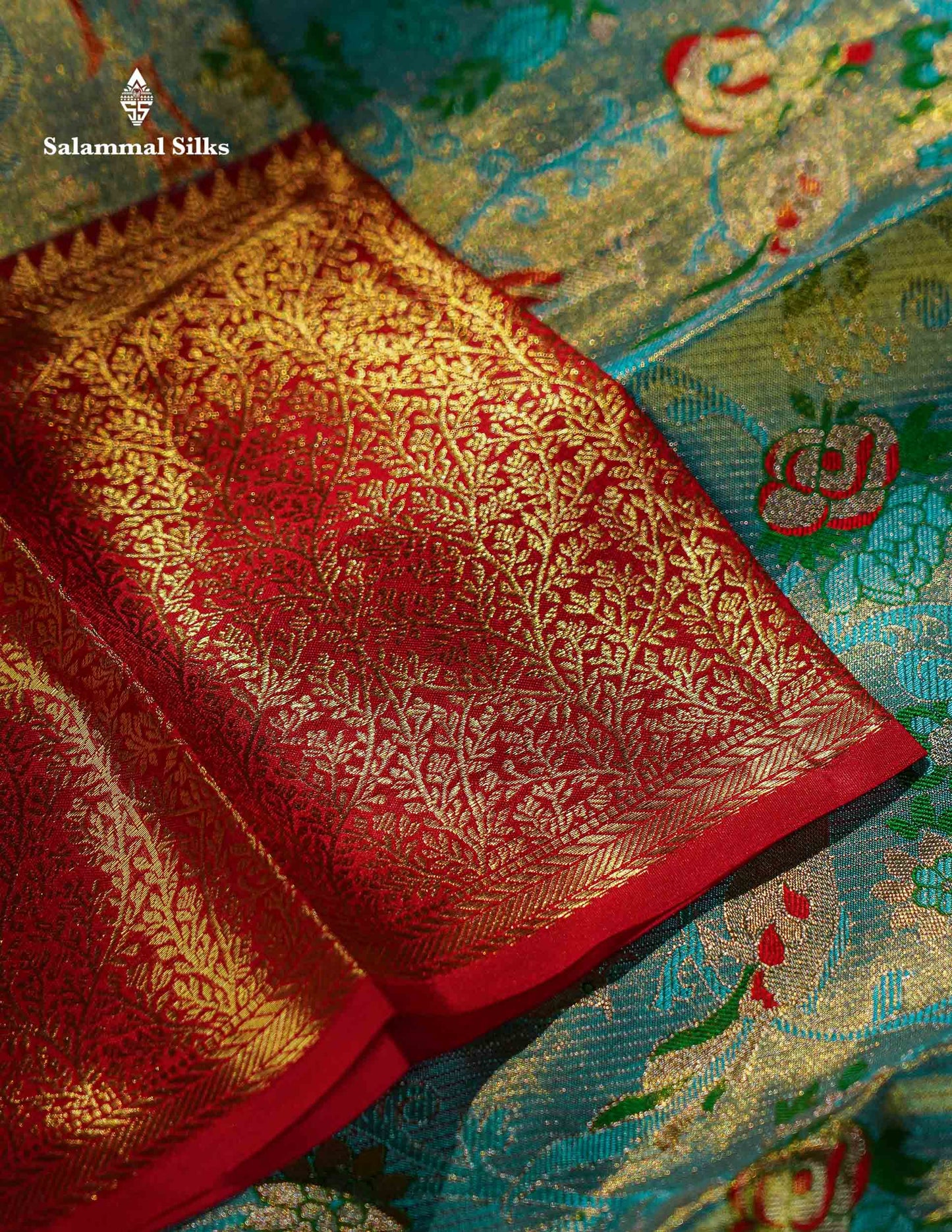 Pastel Blue Tissue Bridal Pure Kanjivaram Silk Saree With Contrast Red Border