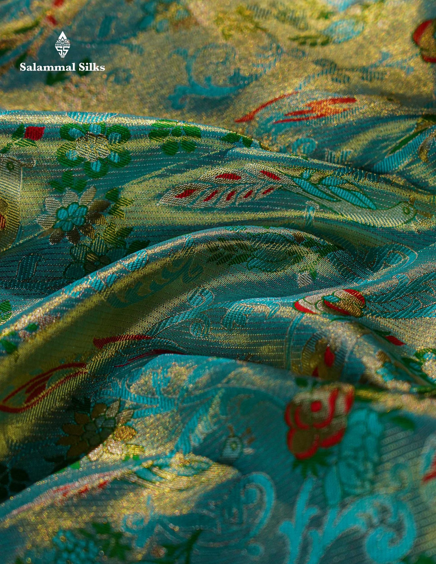 Pastel Blue Tissue Bridal Pure Kanjivaram Silk Saree With Contrast Red Border